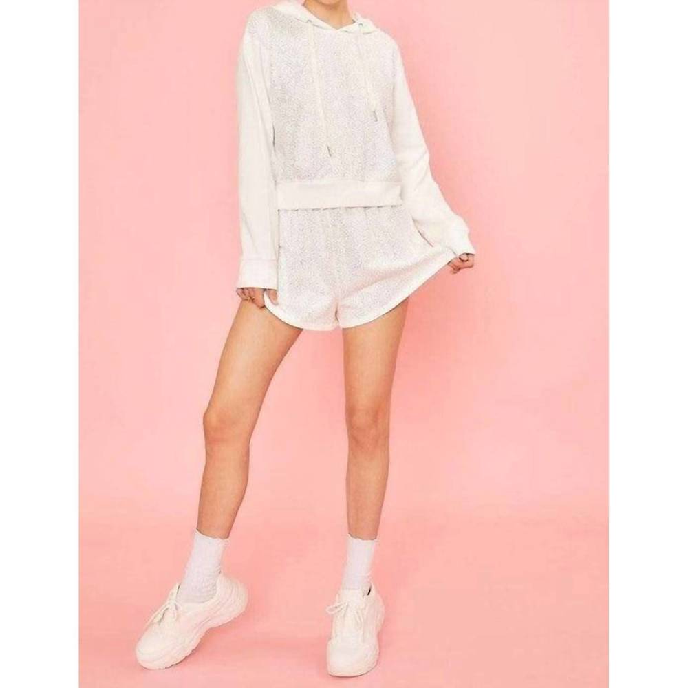 NEW MAIN STRIP hot fix trim hoodie sweater set in white
